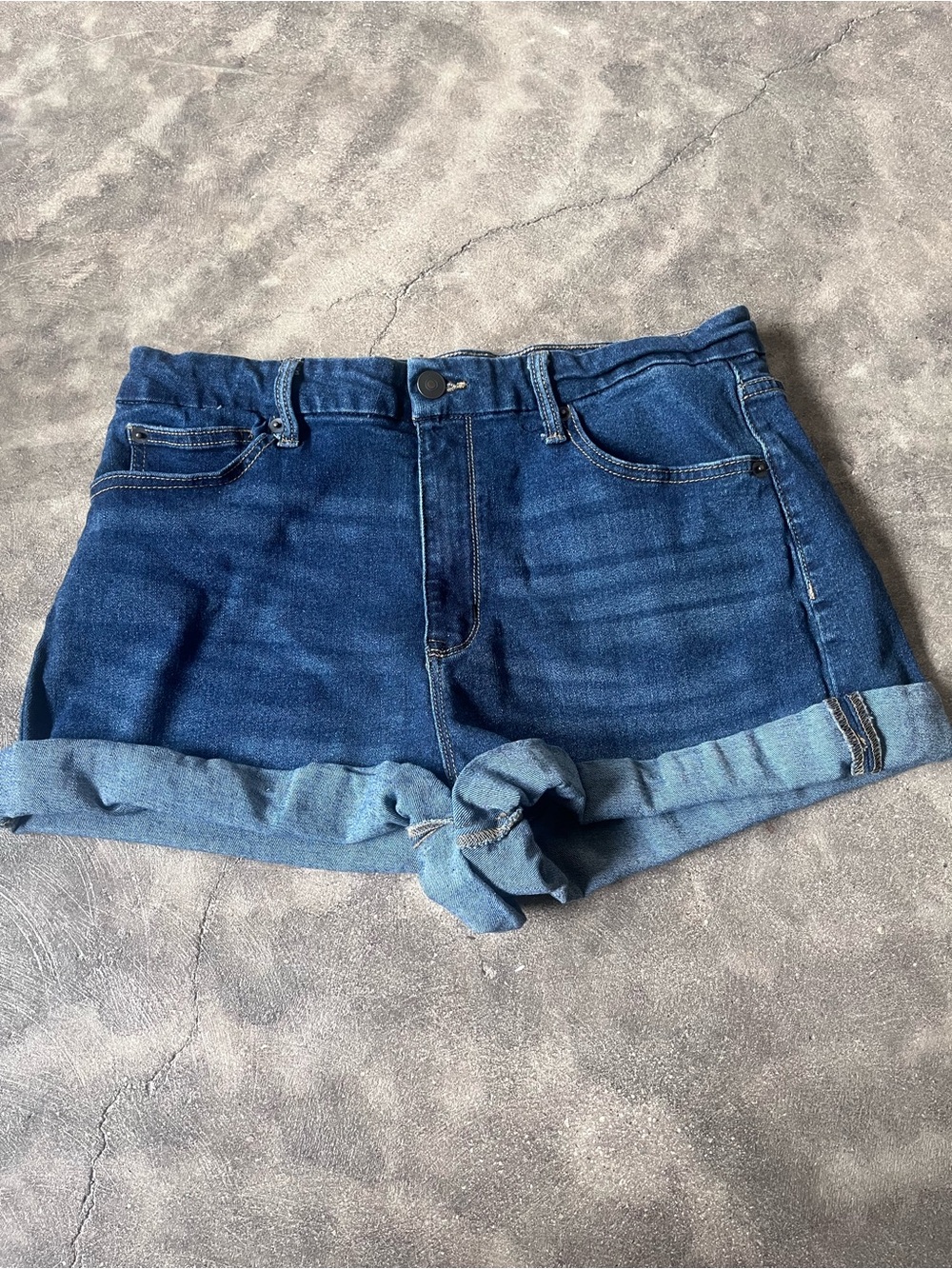 No Boundaries Dark Blue Denim Cuffed Jean Shorts